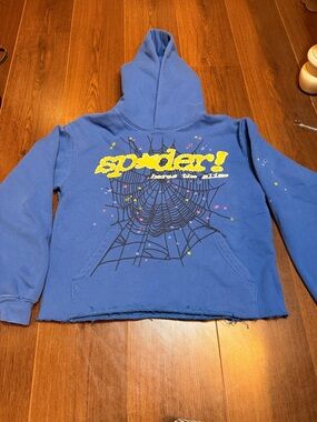 Sp5der CROPPED Blue Hoodie